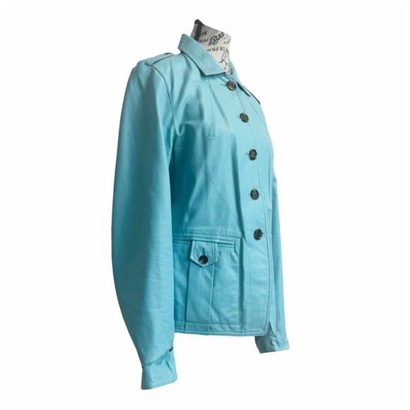 Source Unknown Women’s Aqua Leather Jacket - Picture 3 of 11